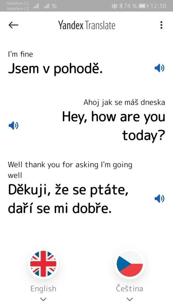 Mobilní překladač Yandex