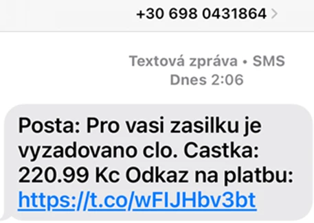 Podvodná SMS od údajné České pošty